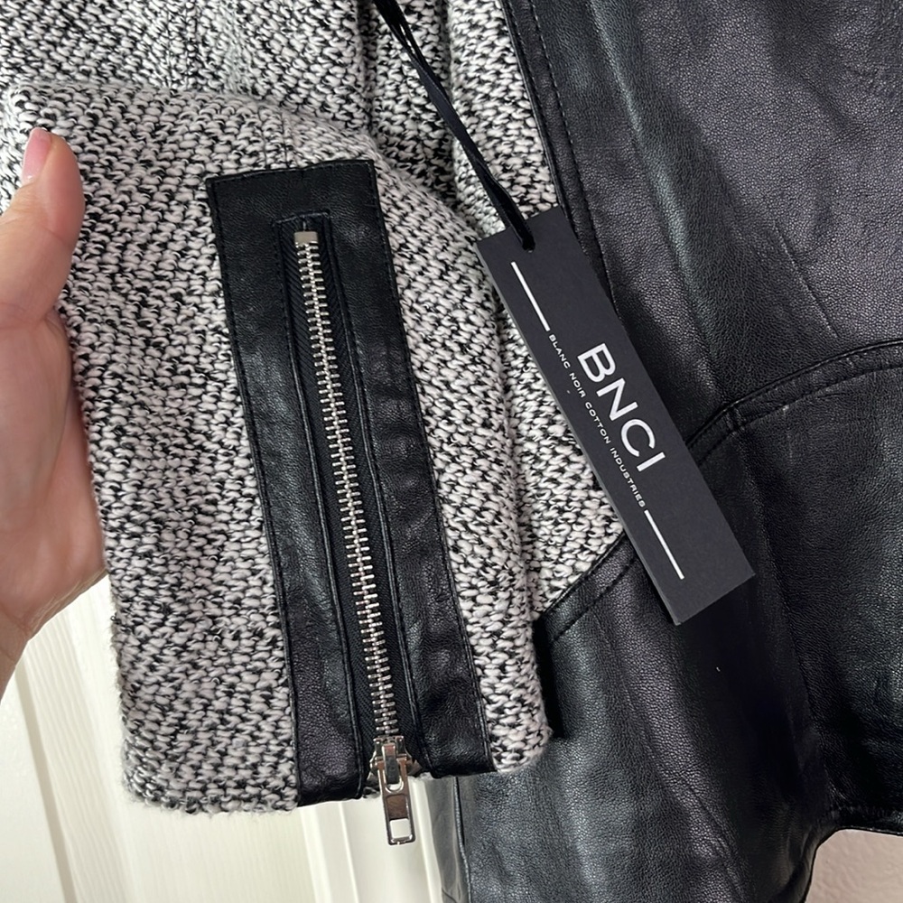 NWT Blanc Noir Women’s Long Sleeve Knitted Leather Jacket Size Small #650 - Picture 15 of 17